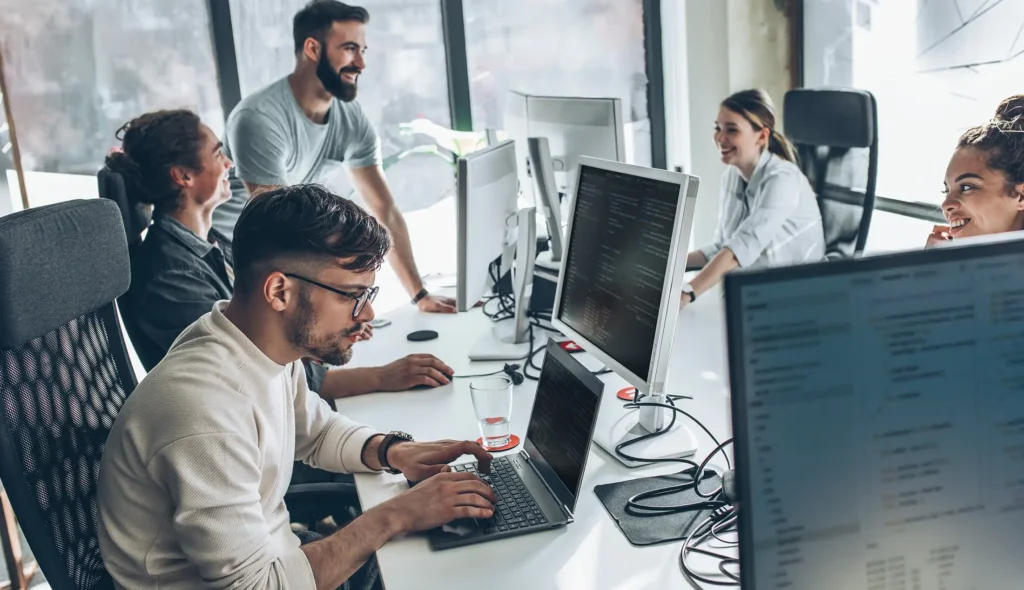 Group of programmers and software developers